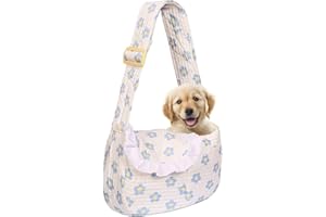 YHSHYZH Floral Dog Carrier Bag for Cats & Small Dogs 3-15 LBS, Hands-Free Cat Sling with Adjust Strap & Pocket, Pets Sling Carrier Crossbody Bag with Safety Buckle, Gifts for Pets Mom (Blue Daisy, Medium)