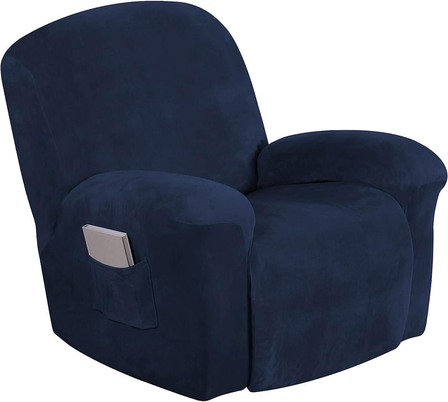 Photo 1 of Turquoize Velvet Recliner Covers with Pocket Recliner Chair Cover Stretch Recliner Slipcovers 1 Piece Velvet Recliner Furniture Cover/Protector for Recliner with Elastic Bottom (Recliner, Navy)