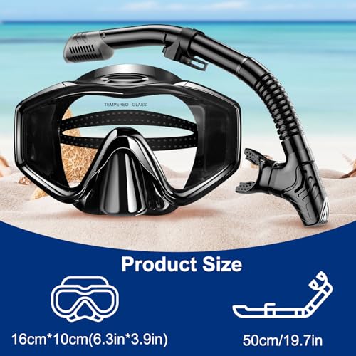 Adult Snorkel Set, Anti-Fog Panoramic Snorkel Sets with Dry Top Snorkel & Swimming Goggles for Diving, Swimming & Snorkelling