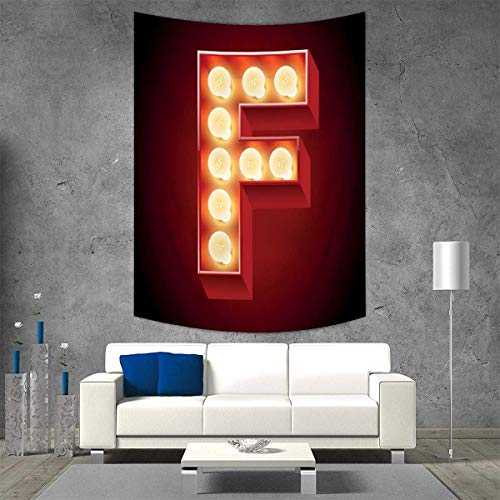 Anhuthree Letter F Tapestry Wall Hanging 3D Printing Capital F Typescript Nightlife Disco Clubs Casino Movie Theater Font Print Beach Throw Blanket 40W x 60L INCH Ruby Yellow Black