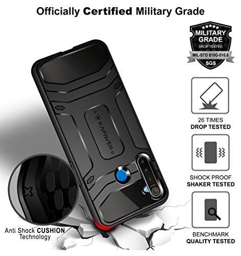 KAPAVER® Rugged Back Cover Case for Realme 5 Pro MIL-STD 810G Officially Drop Tested Solid Black Shock Proof Slim Armor