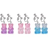 3 Pairs Gummy Bear Clip on Earrings Cute Candy Color Gummy Bear Earrings for Women