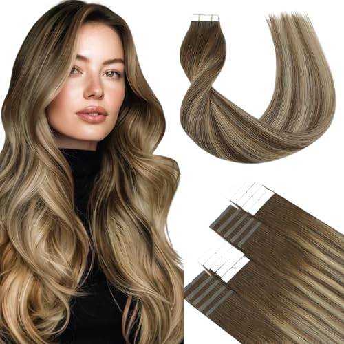 SURNEL Balayage Tape in Hair Extensions Chocolate Brown to Caramel Blonde 50 cm 50 g 20 Pieces Chocolate Brown Adhesive Extensions Remy Human Hair Natural (#4/27/4-50cm)