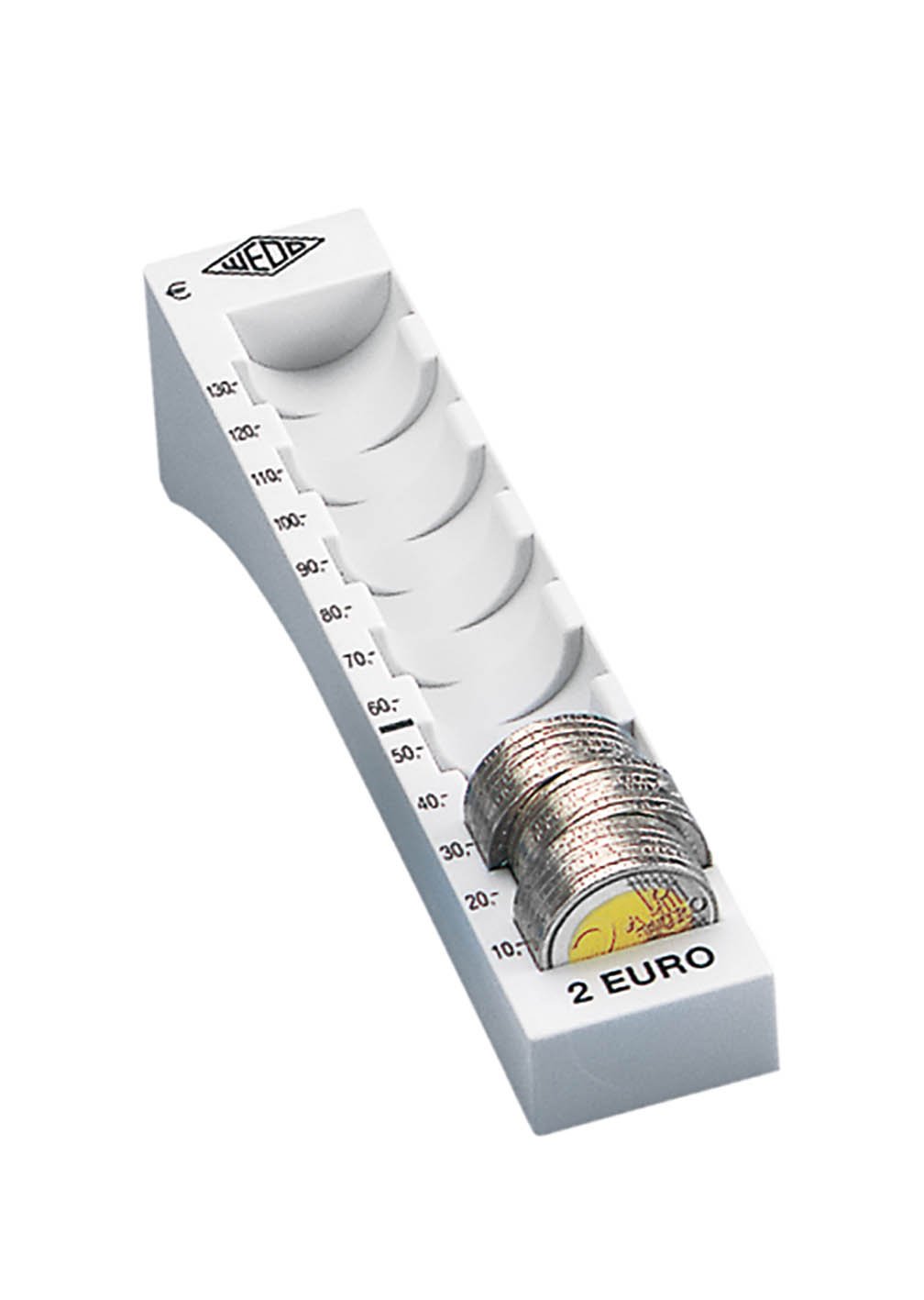 Wedo 160720037 Coin Groove (2 Euro, Plastic for 65 Coins with Markings 18 x 4.5 x 3.76 cm) Light Grey