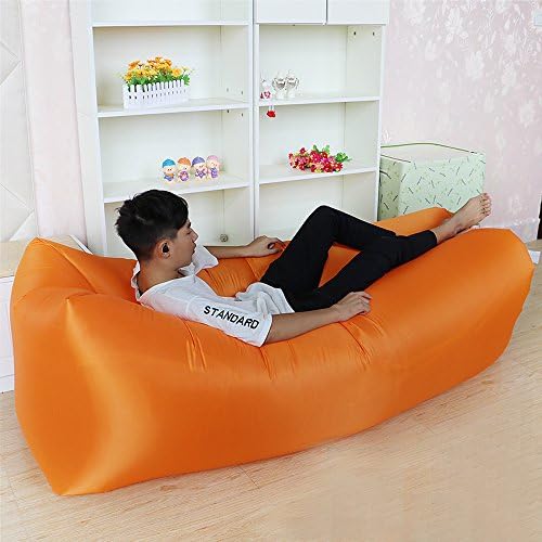 Air Lounger Inflatable Lounger Sofa with Carry Bag, Inflates in Seconds - Heavy Duty 210D Nylon Portable Waterproof Compression Sack for Camping, Beach, Park, Backyard (Orange)
