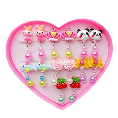 Box Set Pretend Play Toy Girls Princess Party Favor Jewelry Clip On Earrings Value Pack Gift,A