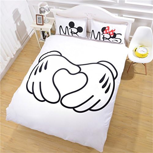 S Hotel Collection Luxury Soft Microfiber Printed Mickey Mouse Couples Duvet Cover Set-Silky Soft-Wrinkle &amp; Fade Resistant -3pc