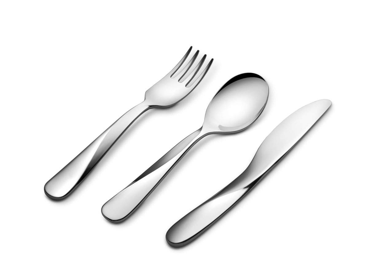 Alessi Giro Kids collection UNS06S3, Children cutlery set in 18/10 stainless steel. Fork, knife, spoon.