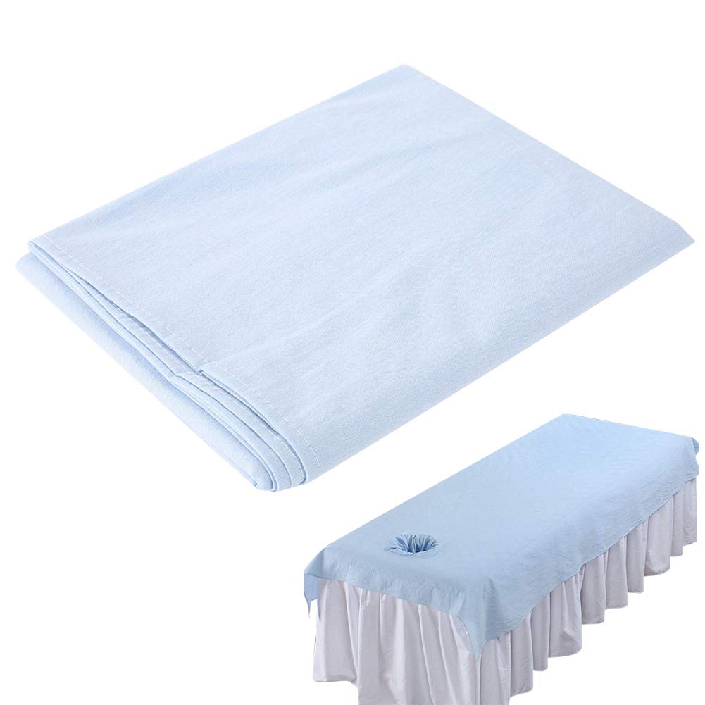 Beauty Massage Bed Sheets, Salon Massage SPA Couch Soft Cotton Bed Cover Protector with Face Breath Hole (Light Blue)
