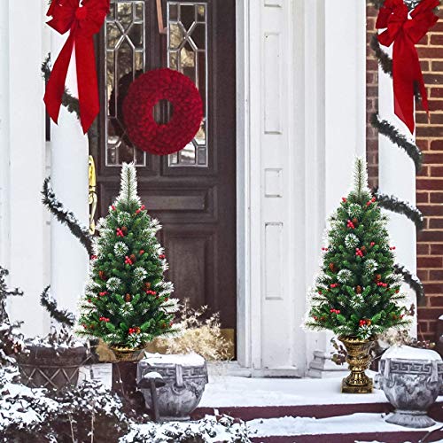 Goplus 4FT Flocked Christmas Entrance Tree, Artificial Christmas Tree