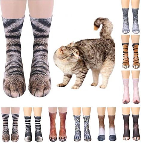 4 Pair Unisex Child 3D Animal Paw Socks, COSOON Premium Soft Home Socks, Unisex Animal Paw Crew Socks,3D Funny Crazy Novelty Socks (Elephant Paw, Dinosaur Paw, Cat Paw, Dog Paw)