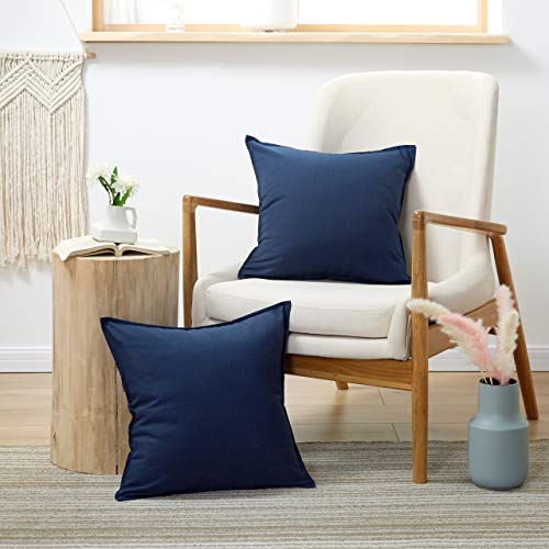 MoMA Decorative Throw Pillow Covers (Set of 2) - Soft Linen Like Pillow Cover Sham Cushion Cover - Sofa Throw Pillow Cover - Square Decorative Pillowcase - Navy Blue - 18" x 18"