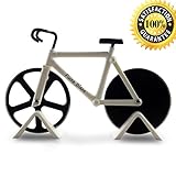 Pizza Blaze bike, Bicycle shape Pizza Cutter / Slicer - 2 Stands - Dual Stainless Steel Wheel Blades - A Sporty and Awesome Kitchen Gift (White)