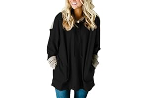 SEBOWEL Womens Hooded Waffle Knit Splice Strappy Drawstring Hoodies Casual Long Sleeve Sweatshirts with Pocket