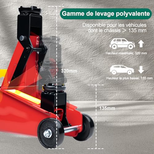 HYCHIKA 1.5 Ton Hydraulic Car Jack, Hydraulic Car Jack, Lifting Jack, with Quick Lift Pump with Hydraulic Piston, Lifting Range: 135-320 mm, for Cars, Tire Change