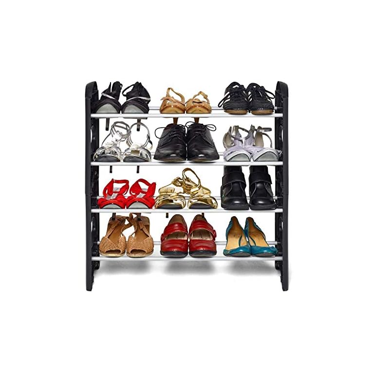 PUREUS Plastic Rod Foldable Shoe Rack with 4 Shelves Designer