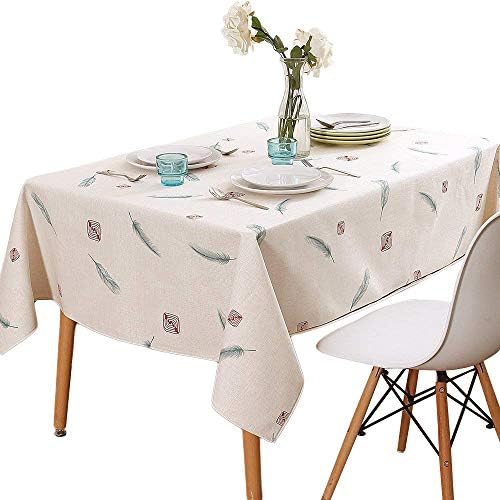 TUBEROSE Rectangle Dining Table Cloths 60 x 120 inch - Faux Linen Tablecloth with Feather Pattern Decorative Table for Outdoor Indoor, Beige