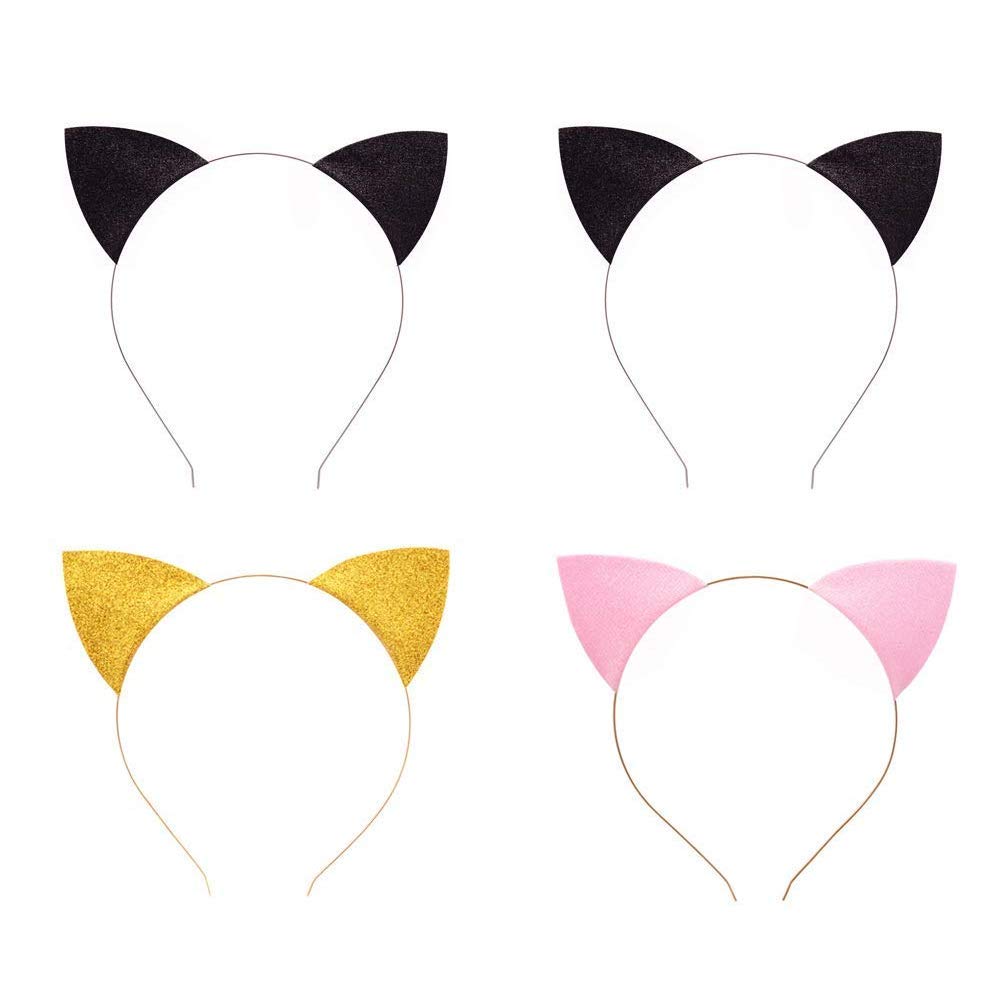 Cat Ears Headband Cat Headbands Kitty Hair Hoop Women Girls Kids Party Decoration Headdress Cosplay Costume Headwear Halloween Makeup Handmade Headpiece Hair Bands Glitter Hair Accessories 4 Pack