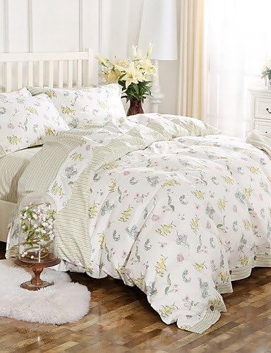 wwgy Simple Opulence 100% Cotton Coconut Button Printed Stripe King Queen Duvet Cover Set , queen