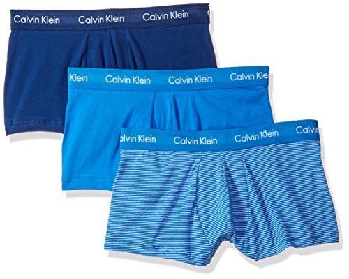 Calvin Klein Men's Cotton Stretch 3 Pack Low Rise Trunks, Satellite/Sky View Stripe/Skyview, Small