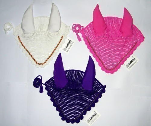 Amidale Ear Net Crochet Fly Veil Equestrian Horse With Piping Pink