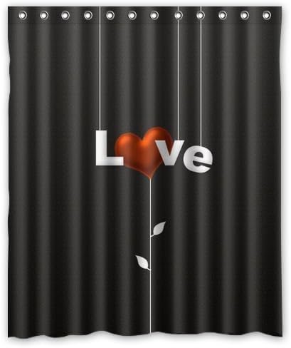 Valentine Series Custom Waterproof Fabric Bathroom Love Red Heart black Shower Curtain 60" x 72"
