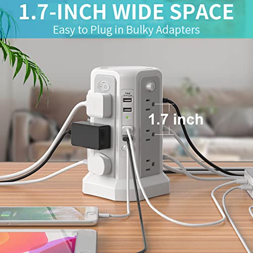 Surge Protector Power Strip Tower with USB C Port(PD18W),10FT Extension