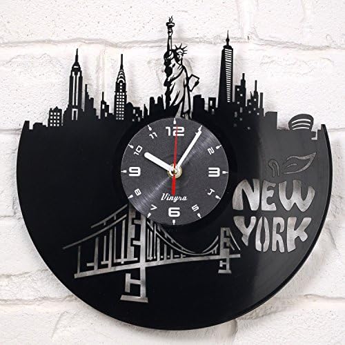 New York Vinyl Clock Wall Art Decor for Room Statue of Liberty Modern Art Gift for Men Women Birthday Record Clock New York City Home Decor Design New York GIF Idea - New York Wall Decor Black