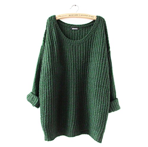 BESYL Women's Plus-Size Plain Long Sleeve Relaxed Casual Sweater (Green)