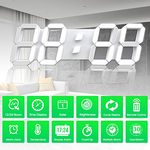 MSAFF 3D LED Digital Wall Clock with Remote Control, 15\