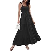 GOLDSTITCH Women's Summer Boho Spaghetti Strap Ruffle A Line Beach Long Maxi Dress