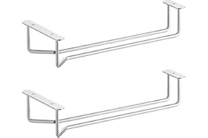 OCS Parts 2-Pack 10-Inch Wine Glass Hanger Racks | Undercabinet Kitchen Glass Hanger with Mounting Screws (Chrome)