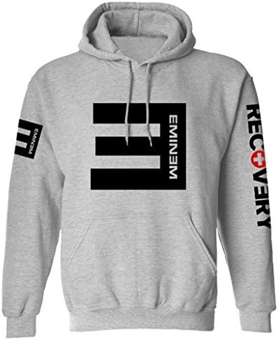 Genzn Unisex Eminem Sweatshirt Front Pocket Long Sleeves Hooded Jacket Grey XXL