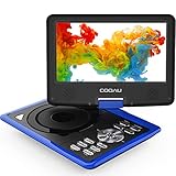 COOAU Portable DVD Player 11.5" with Game Joystick, Swivel HD Screen 9.5", Support Multi-Format, Region Free, Long Lasting Battery with Power Adapter & Car Charger, Support AV-in/AV-Out/SD/USB, Blue