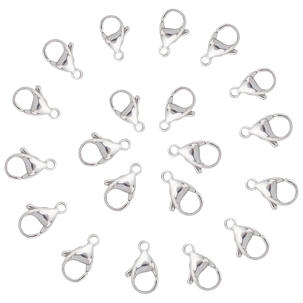PH PandaHall 20pcs Lobster Claw Clasps, Jewellery Clasps Stainless Steel Necklace Clasp Lobster Clasp Jewellery Findings for DIY Necklace Bracelet Keychain Pendant Jewellery Making, 15x9x4mm