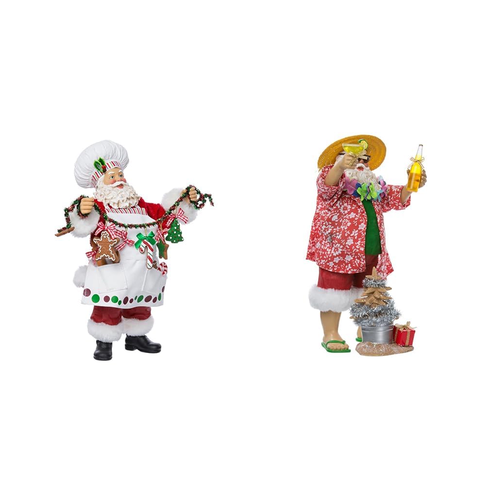 Kurt Adler Fabriche Christmas Chef Santa Figurine, 12-Inch & Fabriche' Beach Santa, 10-Inch, 2-Piece Set Image