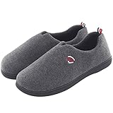 ULTRAIDEAS Men's Comfort Polar Fleece Slip On Slippers Color Block Memory Foam House Loafers Shoes w/Indoor, Outdoor Sole (Large/11-12 D(M) US, Gray)