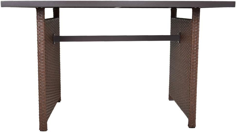SUNVIVI OUTDOOR Outdoor Dining Table Patio Rectangular Dining Table Brown Wicker Aluminum Top Steel Frame : Garden & Outdoor