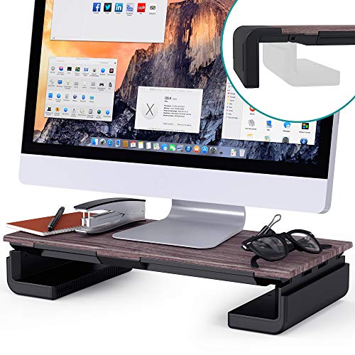 Adjustable Monitor Stand Klearlook Computer Monitor Riser with Storage Drawer Tablet & Phone Stand Holder for Monitor Laptop Printer Fax Machines[Black]