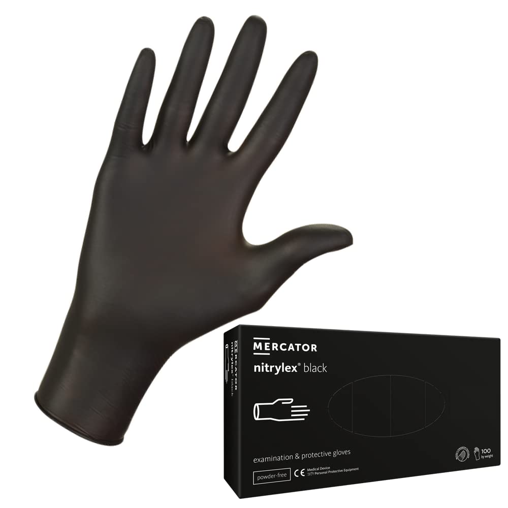 Sellon24 Disposable Nitrile Gloves Box of 100 nitrylex pf Gloves, Powder Free, Disposable Glove, Size L, Black, 1 Box