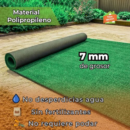 Color Carpet Pasto Sintetico Garden con medida de 5.0x2.0 metros. Altura de 7mm. Color Verde