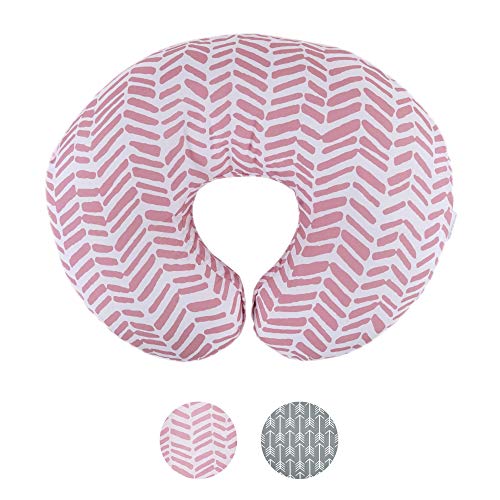 Water Resistant Nursing Pillow Cover | Premium Quality Soft Wipeable Fabric | Pink Herringbone Pattern | Minky Slipcover | Great for Breastfeeding Moms