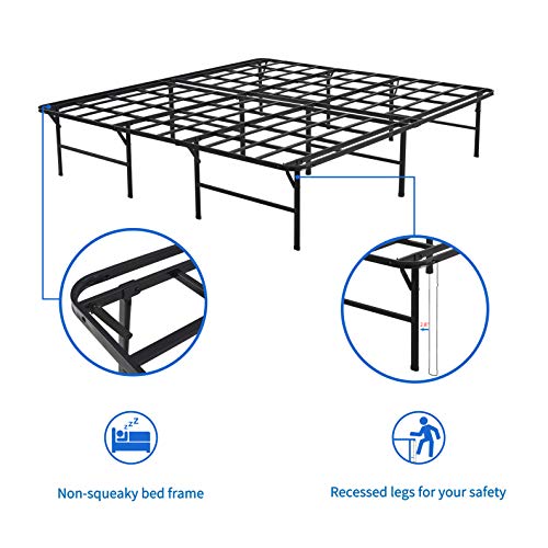 HOMUS King Platform Bed Frame/16 Inch High Sturdy Steel Mattress Base/Easily Assembly 8 Bolts/No Box Spring Needed/Non Slip/Quiet Noise Free/Solid/ Black King