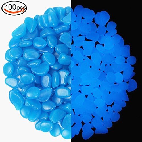 100 Pcs Glow in the Dark Garden Pebbles for Garden Walkways Yard and Aquarium Decor in Blue