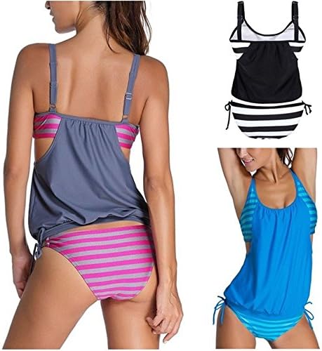 Fashion Sexy Women's Stripes Lined Up Double Up Tankini Bikini Swimwear Swimsuit