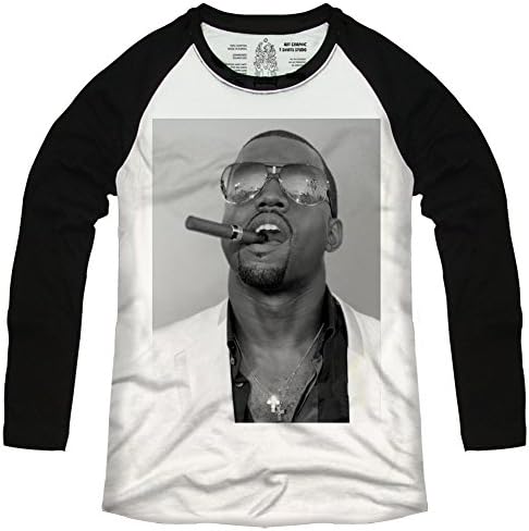 Men's Kanye West Smoking Baseball Graphic Basic Long Sleeve Raglan T-shirts Tee (X-Large)