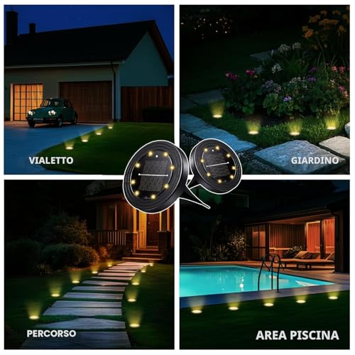 NIBSHOOM 8 Pieces Solar Garden Lights, IP68 Waterproof Outdoor LED Solar Spotlights, 8 LED Long Lasting Lamps, Outdoor Lights for Garden, Patios (Warm White)