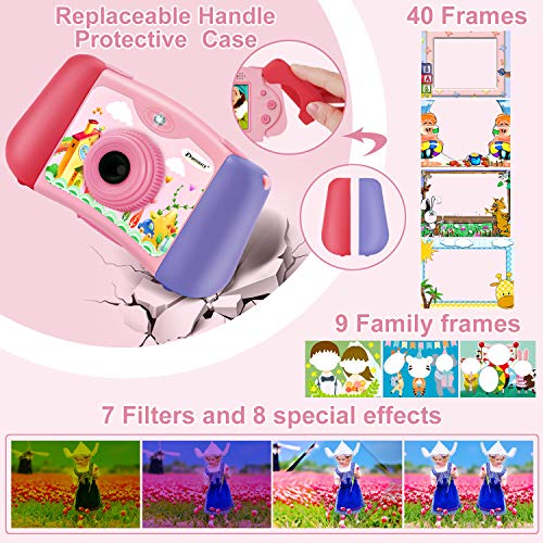 PROGRACE Kids Camera Portable Handheld Console Game for Toddler 4-12 Year Old Girls Boys Toy Gifts Children Camera for Kids Support 4000+ Games Music Selfie Kids Digital Video Camera 12M 2.4Inch(Pink)