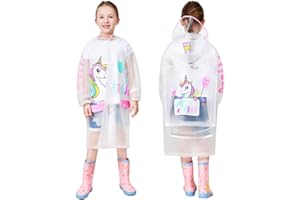 HOVKIB Kids Raincoats Boys Girls Rain Jacket Lightweight Rain Coat Waterproof Rain Poncho Reusable Rainwear 5-14 Years