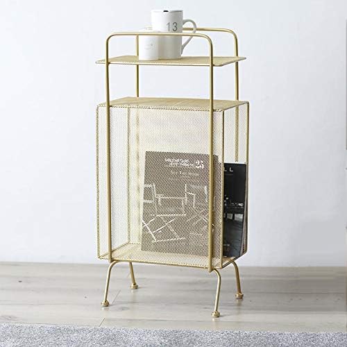 LXF 3-Tier Nordic Minimalist Wrought Iron Floor Debris Rack Magazine Rack Book Shelf Living Room Bedroom Study Storage Rack 34 * 23 * 73cm (Color : Gold)